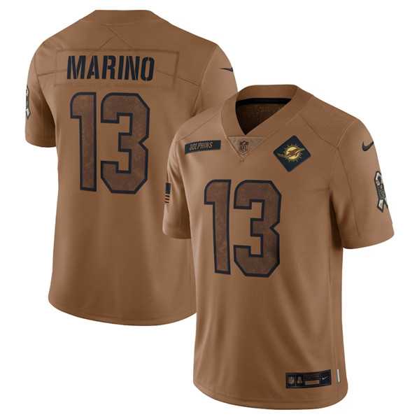 Men%27s Miami Dolphins #13 Dan Marino 2023 Brown Salute To Service Limited Football Stitched Jersey Dyin->miami dolphins->NFL Jersey